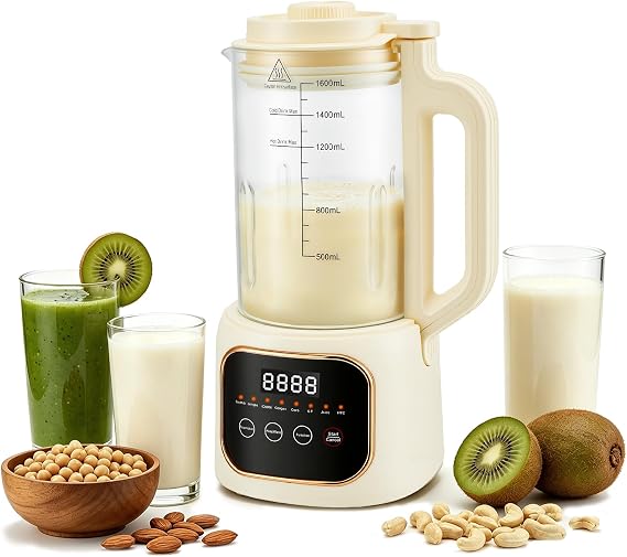 Nut Milk Maker, 8 in 1 Multi Functional Automatic Soy Milk Maker Machine, 54oz (1600ml) Homemade Milk Maker, 20 Blades Makes Almond/Oat/Plant/Juice, with Self-Cleaning, Boiling Water and Keep Warm