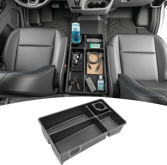 Floor Organizer Compatible with 2021-2026 Ford Transit Center Console Storage Organizer Under Seat Box Bin Cup Holder for Transit Accessories(Not for Transit Connect)
