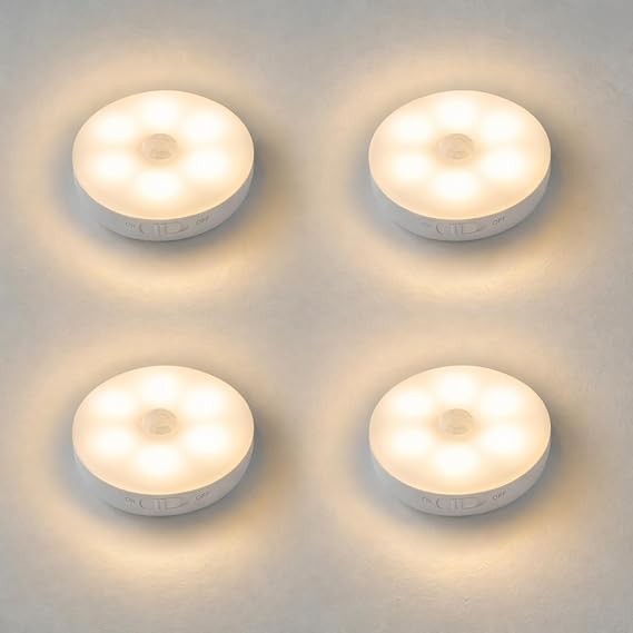 Amber LED Hareket Sensörlü Ledli Gece Lambası Şarj Edilebilir, Taşınabilir 4000k Günışığı (4 Adet) [Enerji Sınıfı A+++]
