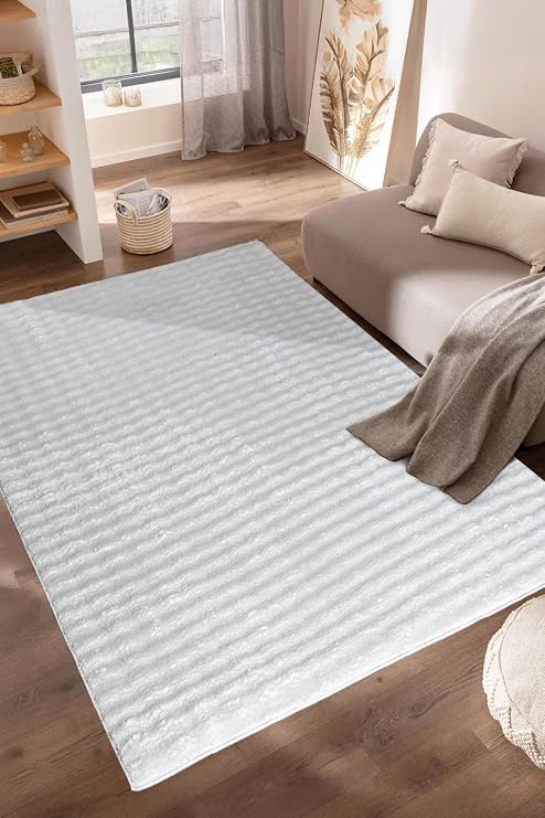 Soft White Bubble Peluş Halı – Modern, Yumuşak Doku, Makinede Yıkanabilir, Kaymaz Tabanlı, Ev Dekorasyonu için Şık Tasarım (120x200 cm)
