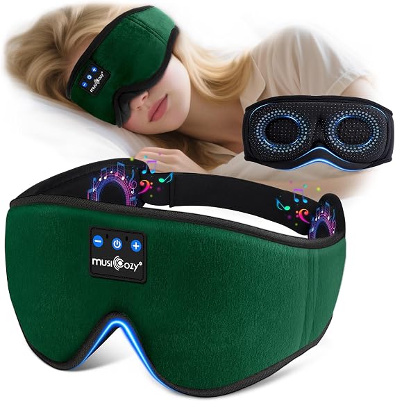 MUSICOZY Cooling Sleep Mask Headphones 3D 100% Blackout for Side Sleepers