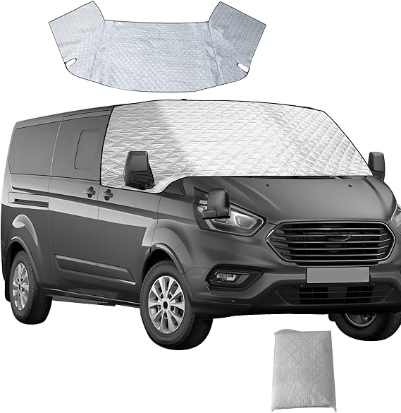 Thickened Windscreen Cover for Ford Transit Custom 2012-2022, Windshield Cover Anti Frost Ice Dust Window Front Cover Sun Protection for Ford Transit Custom 2012-2022 (Silver)