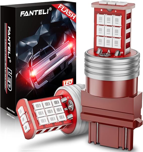 3157 LED Bulb Flashing Brake Lights, 300% Brighter 3156 3047 3057 3457 4157 4057 Plug and Play Strobe Blinking LED Stop Tail Lights, Brilliant Red