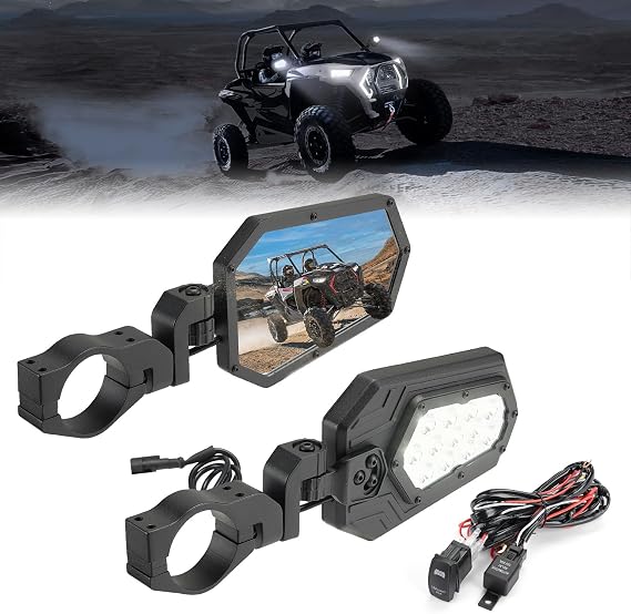 KEMIMOTO UTV Side Rear View Mirror Aluminium with Two Replacement Mirrors, Fits 1.75" - 2" Roll Bar Cage with Windshield, Rear View Mirror Compatible with Polaris RZR, Can-am Maverick X3, Kawasaki