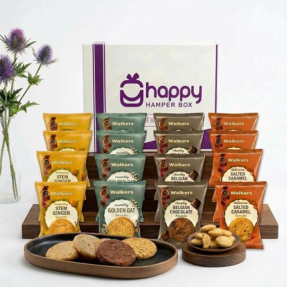 Happy Hamper Box of Biscuits Gift Set, 32 Walkers Biscuits Hamper, 16 Packs