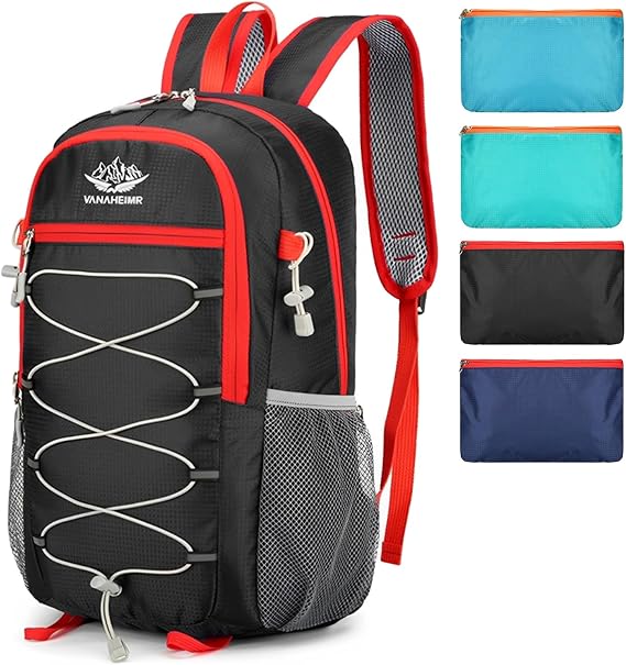 25L Travel Backpack Foldable Rucksack for Men Women Ultra Lightweight Backpack for Travelling Camping Hiking Outdoor Bag Small Backpacks Waterproof Back Pack (Black)