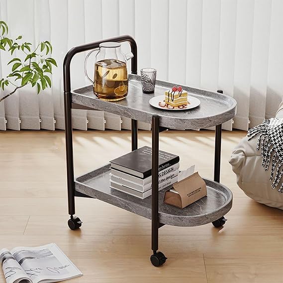Living Room Sofa Side Table，Laptop Bed Table，Movable Side Table，Rolling Table Tray，Storage Snack Table for Small Spaces ，Bedside Table with Wheels，for Bedroom Living Room(Gray)