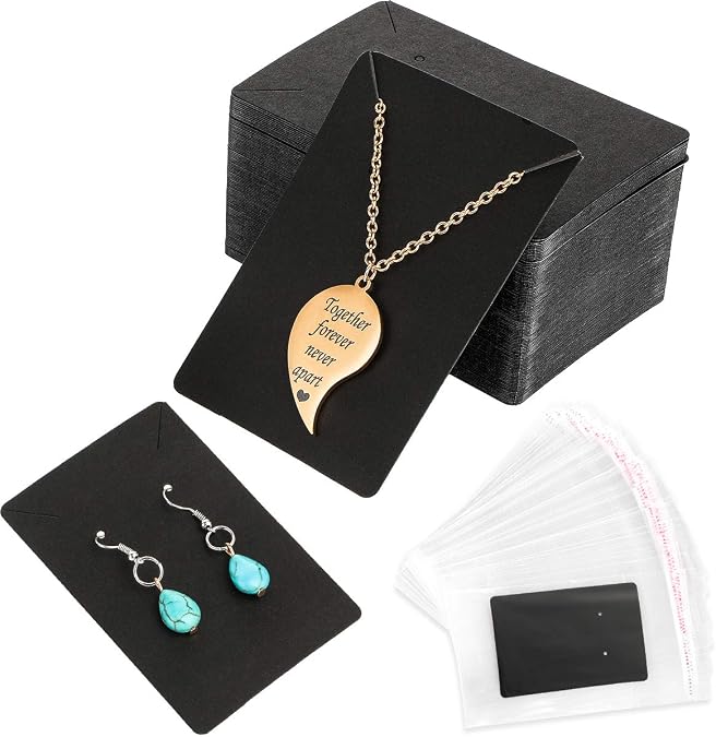 Litthing Earring Display Card Set with 100Pcs Necklace Cards Holder and 200 Self-Sealing Bags DIY Jewellery Packaging Set Jewellery Card for Earring Necklace