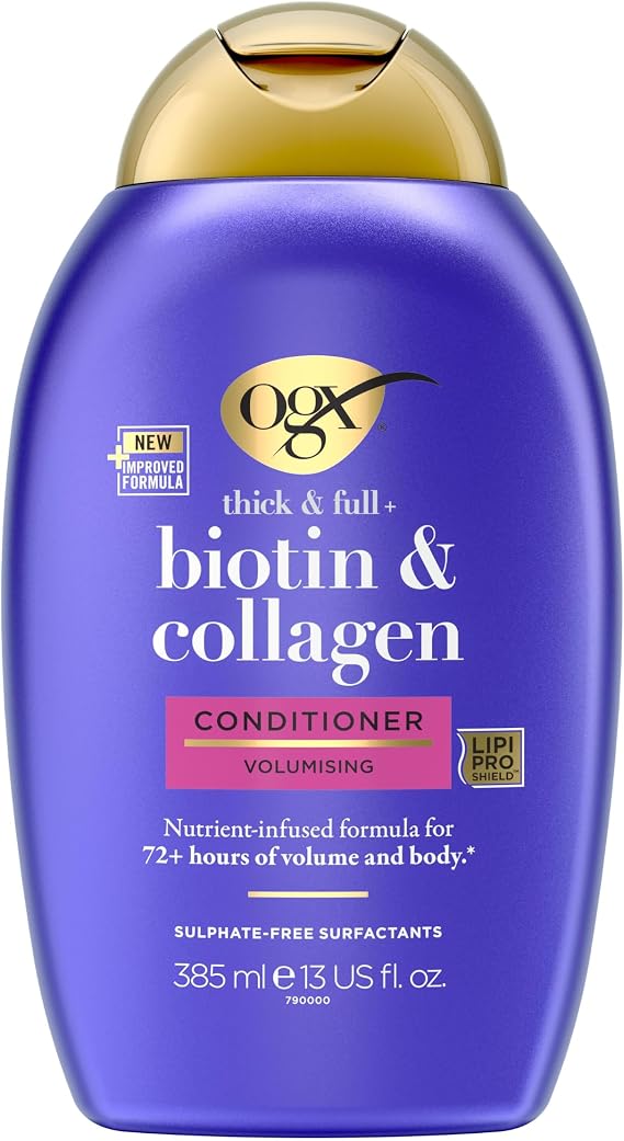 OGX Biotin and Collagen Volumising Hair Conditioner, Thick , with Vitamin B7 Biotin, and Collagen, for Thin Hair, Sulfate Free Surfactants, 385ml, packaging may vary