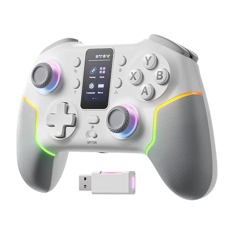 ECHTPower Interaktiver TFT Bildschirm Wireless Controller für PC/Switch/Switch 2/iOS/Android 2.4G PC Gamepad mit 1000Hz/Hall-Effekt Joystick/Trigger/Vibration/RGB Beleuchtung Programmierbare Tasten