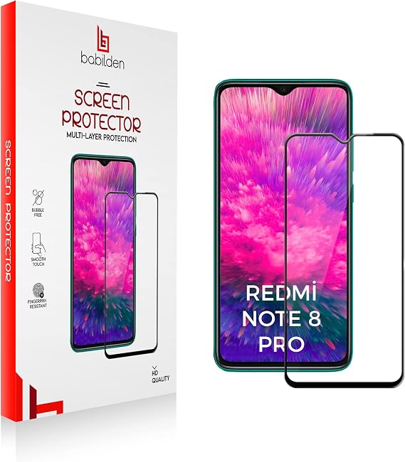 Babilden Xiaomi Redmi Note 8 Pro İle Uyumlu Ekran Koruyucu Uçtan Kenara Tam Kapsama Dayanıklı Temperli Kırılmaz Cam Koruma