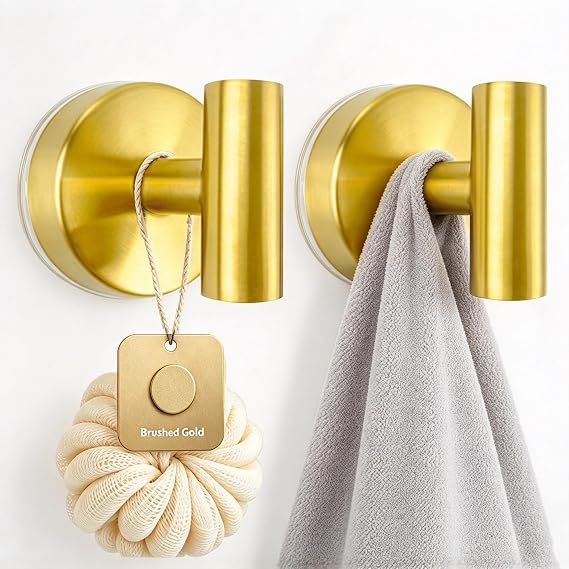 BIRDDIE Suction Cup Hooks 2 Pack Heavy Duty No Drill Wall Brushed Golden