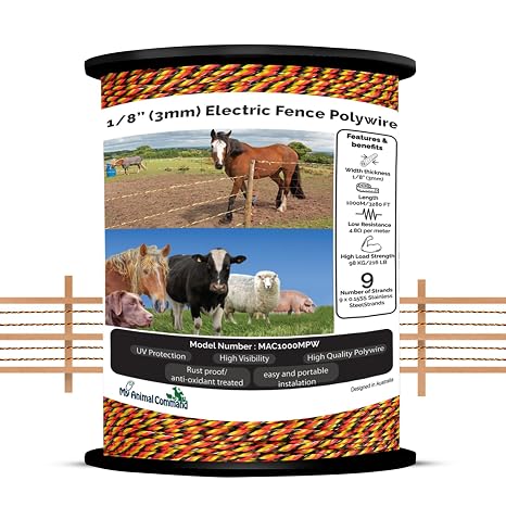 My Animal Command 1/8 Inch Thick Polywire Electric Fence 1000m/3280 Feet