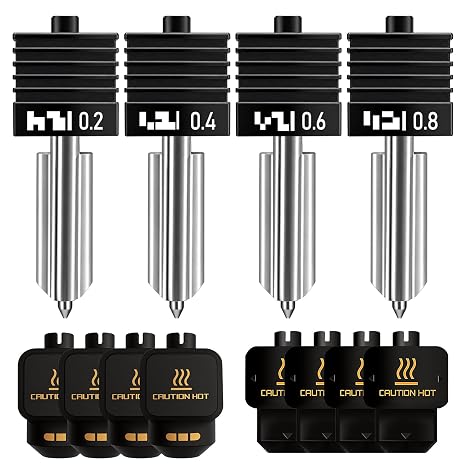 4PCS Integrated Hotend Nozzle Set (0.2/0.4/0.6/0.8mm) Compatible with Bambu Lab X2D P2S H2S H2D, All-Metal Quick Swap Print Head, Multi-Size Print Head Kit, Includes 8 Silicone Socks