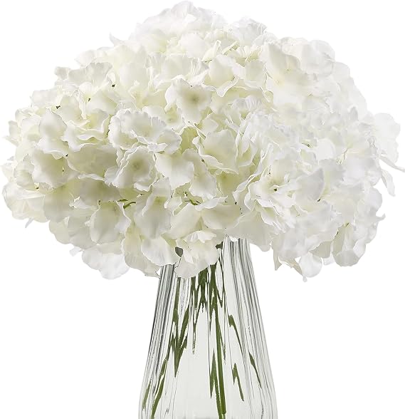 HNVNER 12 Pcs Artificial Flowers Hydrangea, Silk Flowers Hydrangea for Weddings Home Hotel Decoration, White