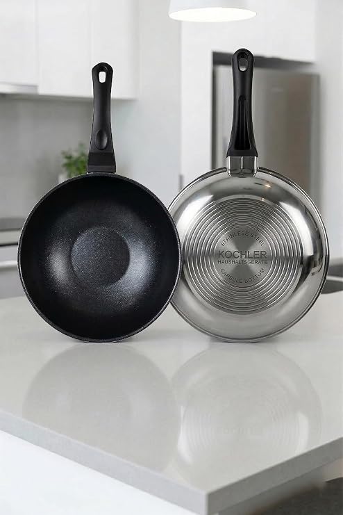 Kochler 28 cm Paslanmaz Çelik Wok Tava – İndüksiyon Ocak Uyumlu
