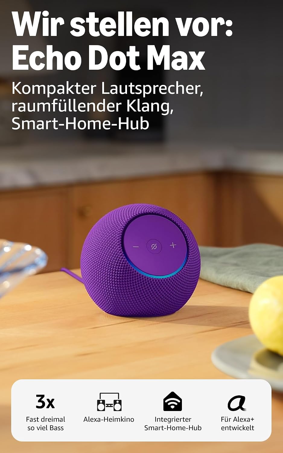 Amazon Echo Dot Max (newest gen) Alexa speaker with room-filling sound and built-in smart home hub Amethyst