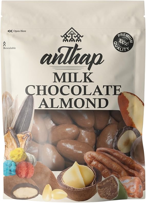 Anthap Milk Chocolate Almond, Chocolate Coated Almond, Californian Almond, Delicious Snack, Perfect with Coffee, 1kg