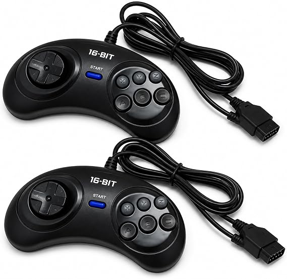 【2 Pack】 16 Bit Game Controller 6 Button SEGA Genesis - Black