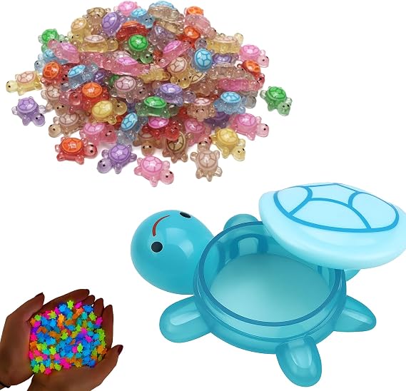 100 Pcs Mini Turtles, 1 Large Storage Turtle, Glow in The Dark Mini Animals