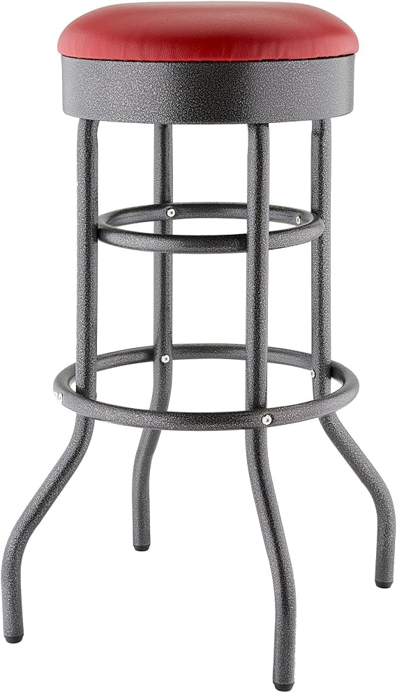 Trinity 30インチ フェイクレザー 回転式バースツール キッチンカウンター/アイランド/バー用 ブラック無煙炭仕上げ レッド