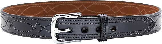 Bianchi B12 Fancy Stitched Belt, 1.5" Width, Black Finish, Chrome Buckle, SZ32