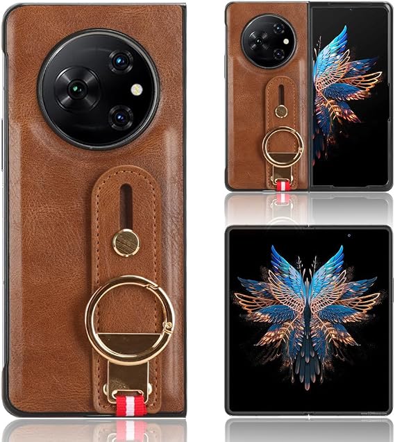 Compatible with Tecno Phantom V Fold 5G AD10 Case Cover,【PU Leather + Shell】 2 in 1 Wrist Strap Kickstand Brown