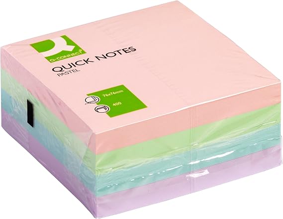 Q-Connect Peel and Stick Sticky Note Pad 75X75mm Pastel with 400 Sheets (KF01347)
