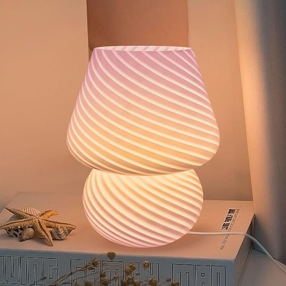 Mushroom Table Lamps Glass Bedside Lamp Dimmable Night Lights Indoor, Desk Lamp with Remote Control Decorative Light for Bedroom, Living Room, Cafe (Pink) [Energy Class G]