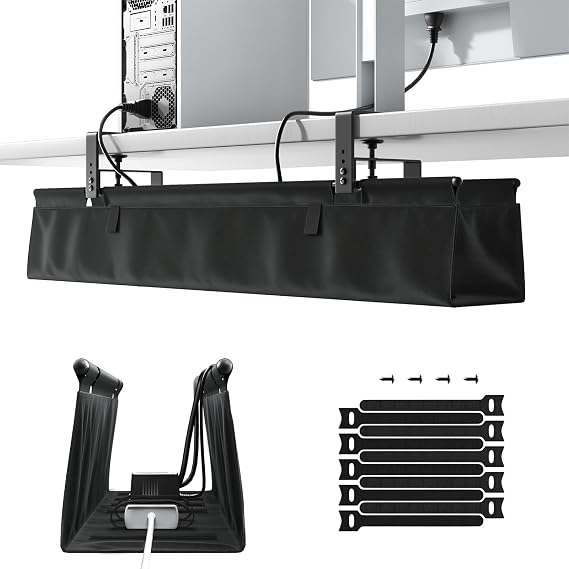90cm Under Desk Cable Management Tray No Drill for Home & Office, Black