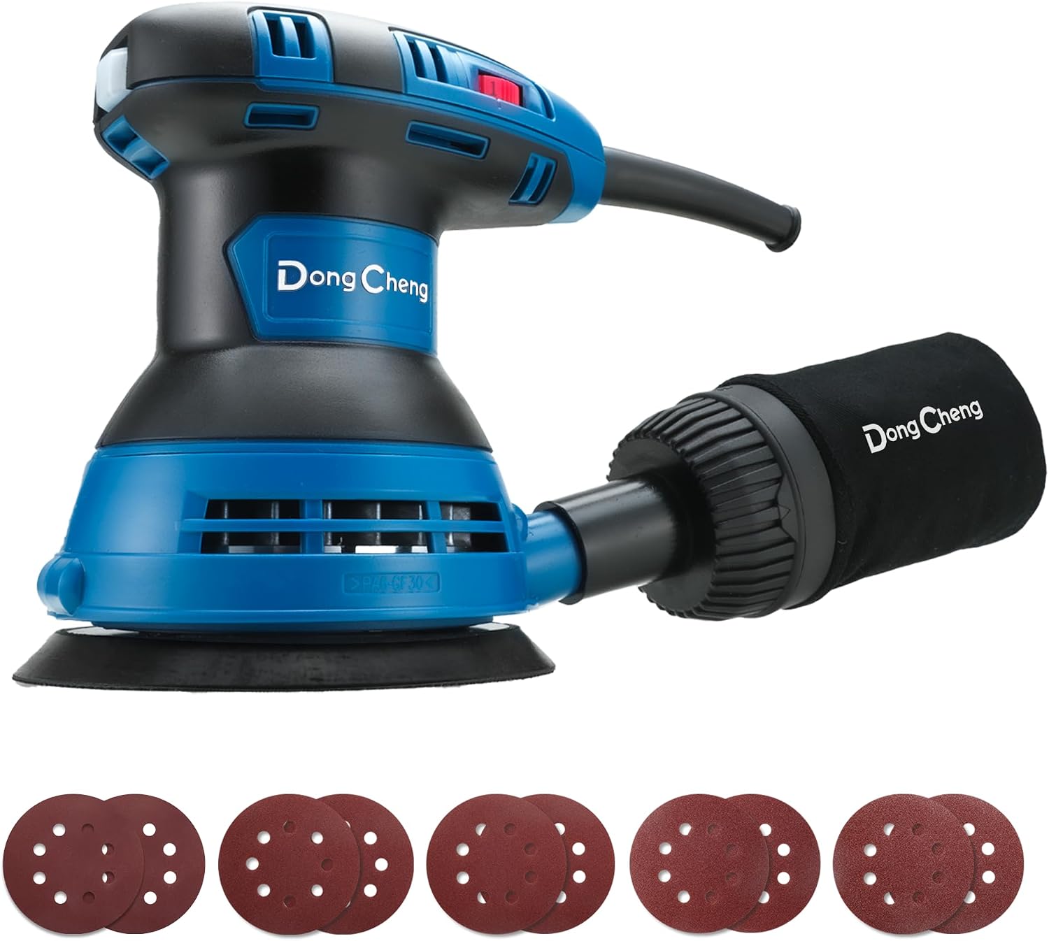 Dong Cheng 125mm Random Orbital Sander, 300W, 12000 RPM, with 10Pcs Sandpapers & Dust Bag, 6 Variable Speeds for DIY, Home Improvements, Woodworking, Sanding & Polishing