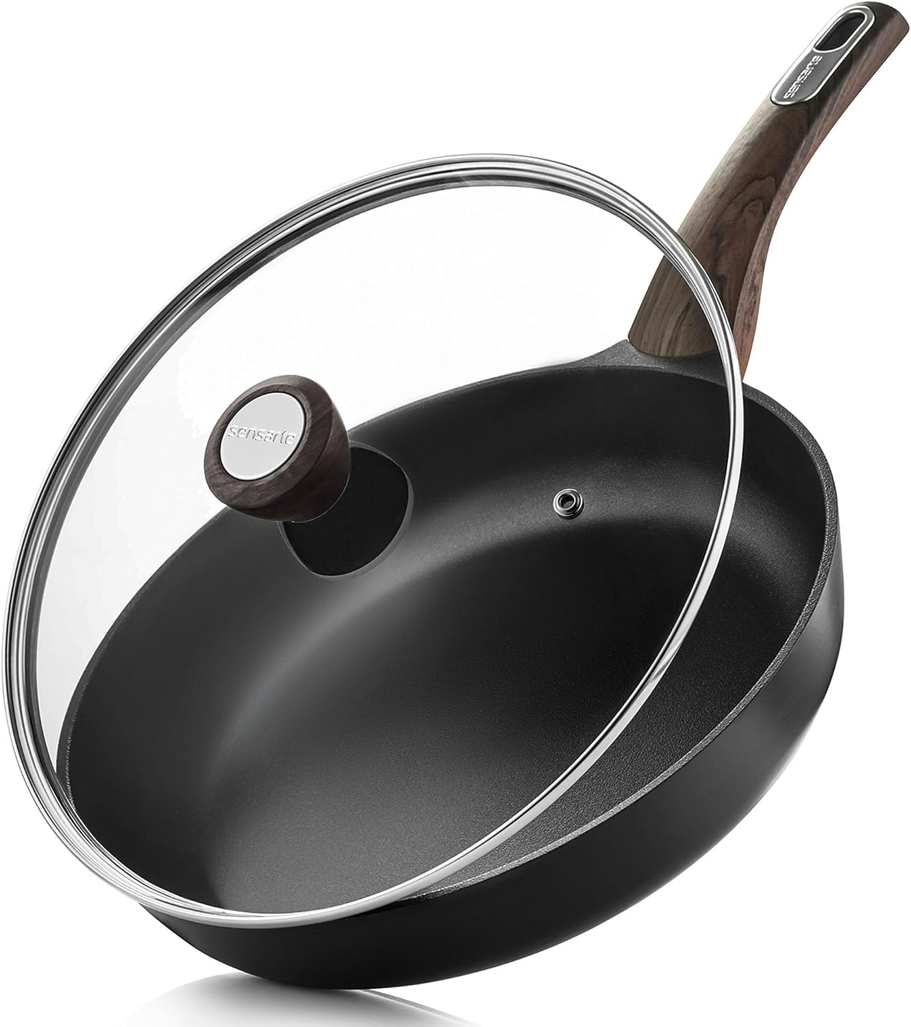 SENSARTE Nonstick Frying Pan Skillet with Lid 24cm Non Stick Omelette Pans, Healthy Kitchen Cooking Chef's Pan with Cover, Free of Intentionally Added PFOA/PFOS, Induction Compatible, Black