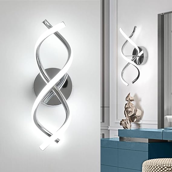 EIDISUNY Wall Lights LED Silver Modern Elegant Spiral Indoor LED Wall lamp for Bedside Bedroom Living Room Hallway Indoor Kitchen Stairs Wall Lighting Fixture - Silver 24W 6500K Cool White Light [Energy Class E]