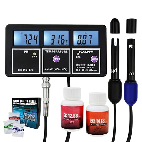 Multiparameter PH/EC/CF/TDS/Water Quality Tester Temperature Tool for Aquariums, Hydroponics, Laboratory Tool
