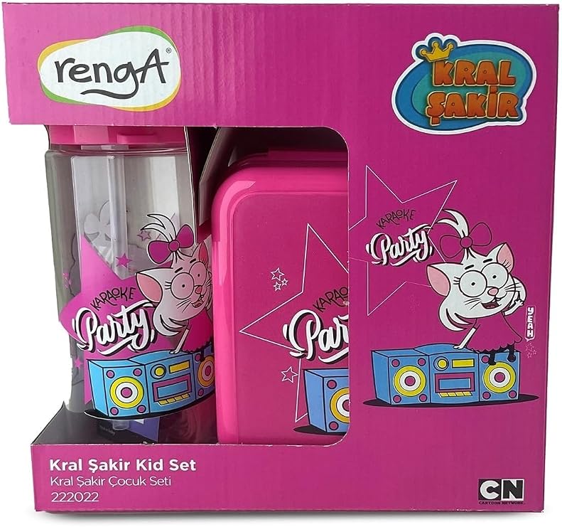 Kral Şakir Pipetli Tritan Matara ve Beslenme Kabı Set, 500 ml, Pembe