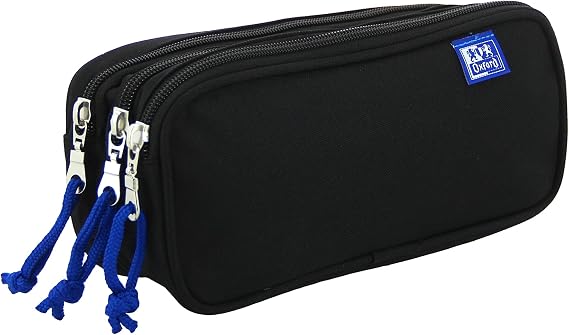 Oxford, School Pencil Case 3 Compartments, Elastic Rubber, 3 Zippers