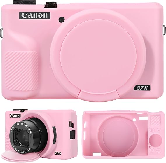 Silicone Case for Canon Powershot G7 X Mark III Digital Camera, Soft Silicone Protective Bag with Removable Lens Cover, G7 X III Silicone Cover Rubber Soft Camera Case, Pink