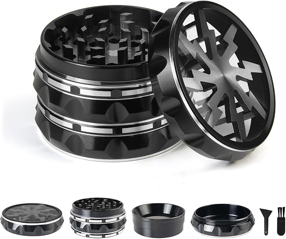 Clear Top Herb Grinder Metal Large 2.5'' Large 4-Part, Aluminum Alloy Spice Grinder with Pollen Scraper and Cleaning Brush