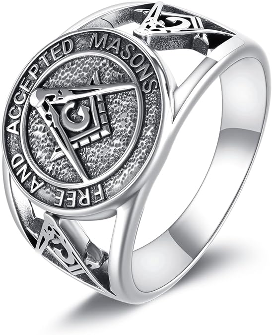 ONEFINITY Masonic Ring 925 Sterling Silver Free and Accepted Masons Ring Freemason Compass Symbol Jewelry Gifts for Men (#8)