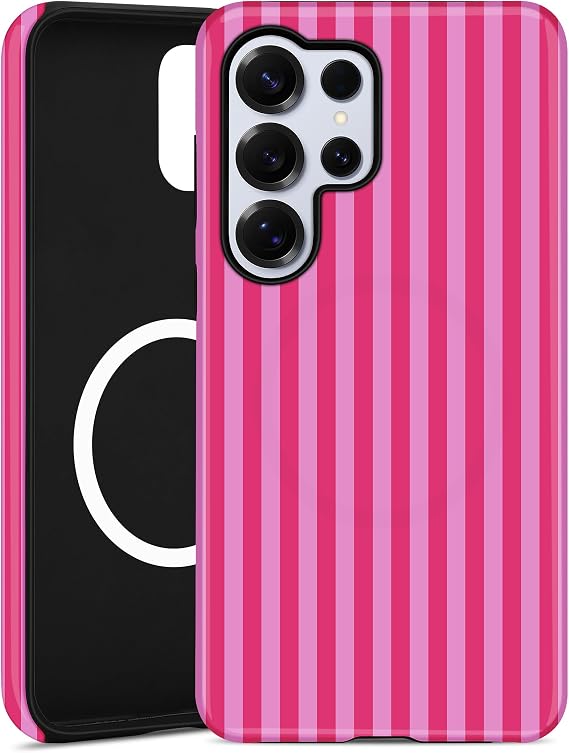 磁気ストライプスマホケース Samsung Galaxy S25 Ultra用、ホットピンク
