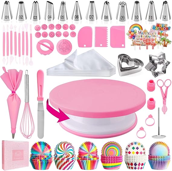 Cake Decorating Kits, Cake Accessories, Baking Accessories, Cake Plate Rotatable, Backset, Cake Rotator, Sprayer Bags Set (255pieces)