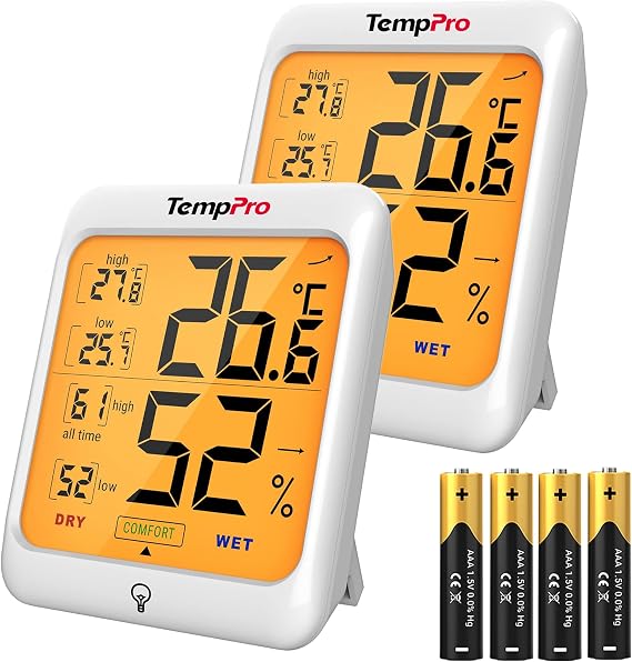 TempPro TP53 Hygrometer Indoor Humidity Indicator Temperature, 2 Pieces