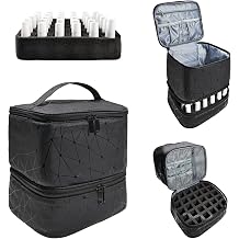 JEWHITENY Double-Layer Nail Polish Organizer Bag Holds 30 Bottles & Nail Lamp, Pink, 9.84 x 7.87 x 9.25 inches, Functional, Practical