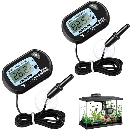 Aquarium Thermometer 2PCS, Digital Fish Tank Thermometer with LCD Display, Water Temperature Gauge for Aquariums, Reptile Tanks, Incubators, Fridges (-50°C to +70°C / -58°F to +158°F)
