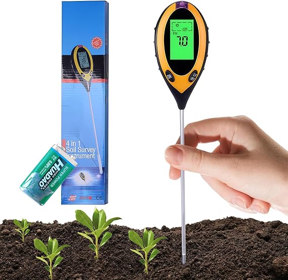 Soil Meter, 4-in-1 Soil Moisture Meter Digital Plant Temperature, PH Meter, Sunlight Intensity Backlight LCD Display Soil Test Meter,Compact & Lightweight, for Gardening, Farming, House/Outdoor Plants