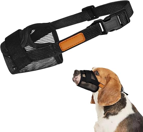 Adjustable Dog Muzzle, Black Breathable Mesh (L)