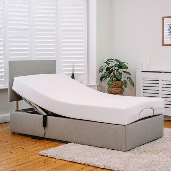 Backcarebeds Simplicity Single Electric Adjustable Bed - Woven Hessian