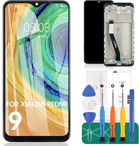 SRJTEK For Xiaomi Redmi 9 LCD Screen For Redmi 9 Screen Replacement M2004J19G Display Touch Digitizer Assembly M2004J19C Repair Parts Kits (Black With Frame)