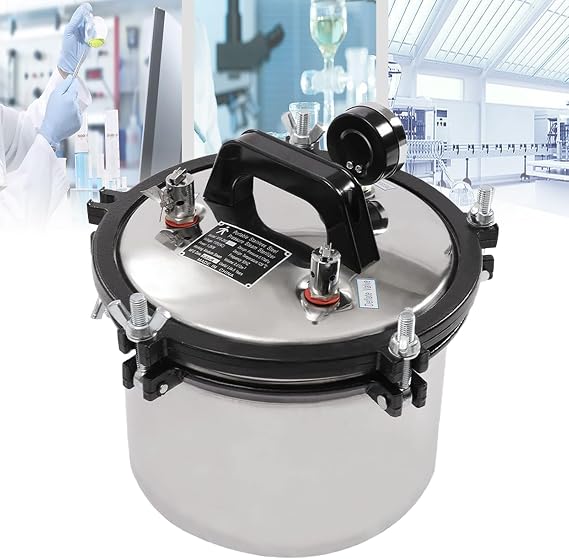 8L Steam Autoclave Sterilizer,Stainless Steel Lab Autoclave Steam Autoclave Sterilizers,Portable Lab Equipment, Two-valve Lab Autoclave Equipment,for Lab Equipment, Culture Medium, Glassware
