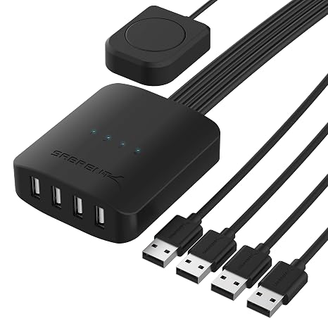 SABRENT USB Switch Selector, 4 PCs In 4 Out, Computer Peripheral Switcher, USB Sharing Splitter, Control four PCs with One Monitor, for PCs Mouse Keyboard Printer Scanner printer (USS4)